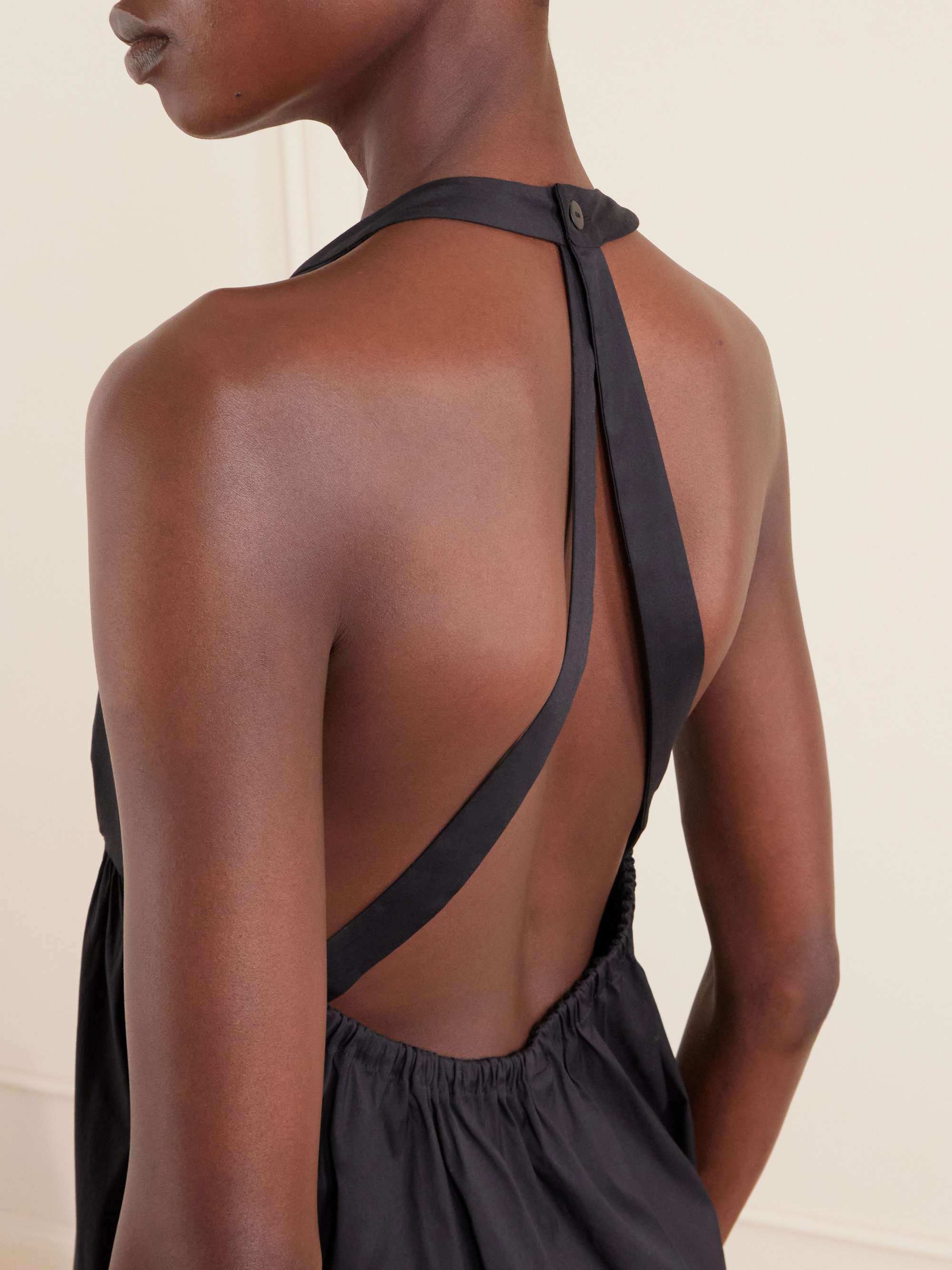 Beachwear Cotton-blend poplin halterneck mini dress - black - UK 10
