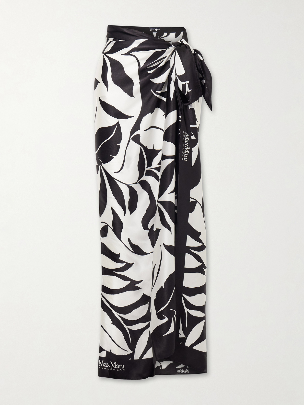Max Mara Beachwear Spuma Printed Silk Pareo In Black