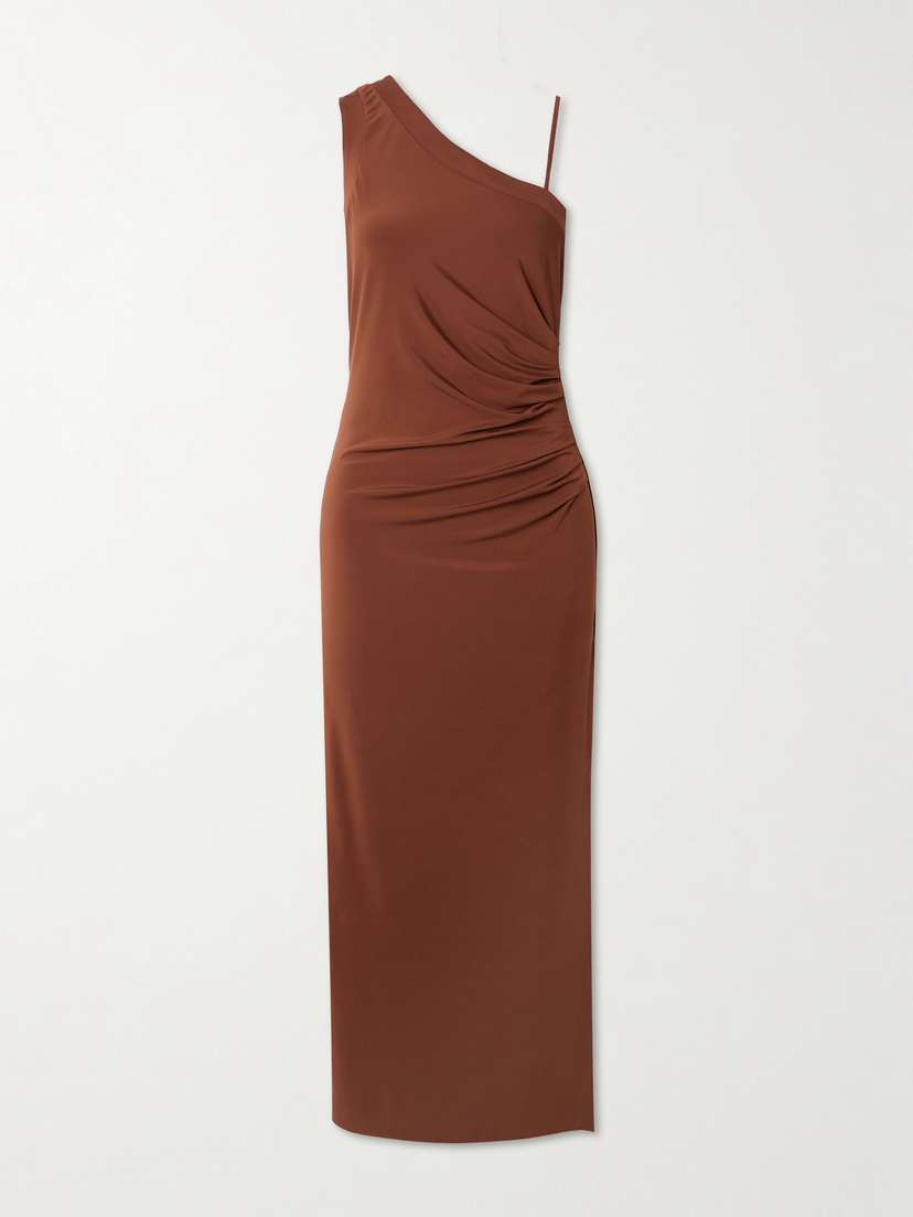 Max Mara One-shoulder Ruched Stretch-jersey Maxi Dress