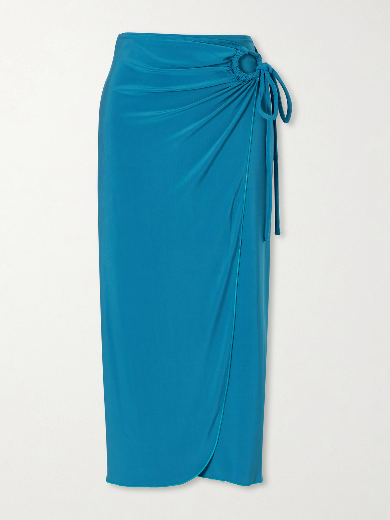 Max Mara Gathered Jersey Wrap-effect Maxi Skirt In Blue