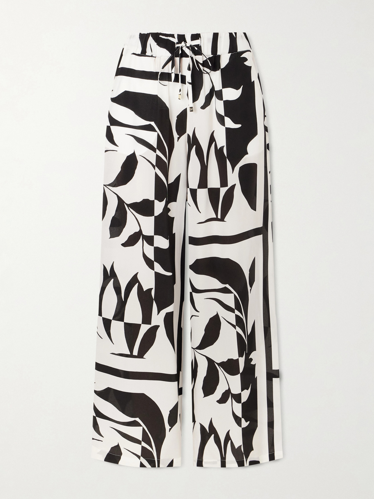 Max Mara Printed Silk Crepe De Chine Wide-leg Pants In Black