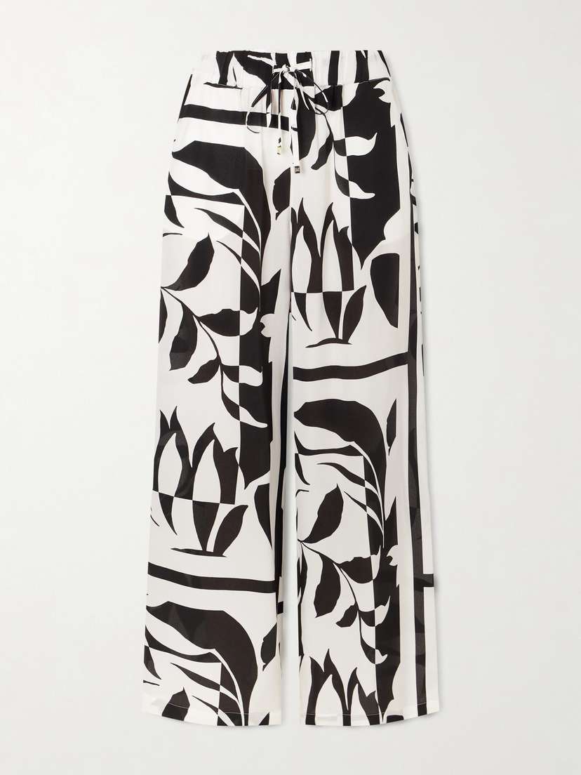 Max Mara Printed Silk Crepe De Chine Wide-leg Pants