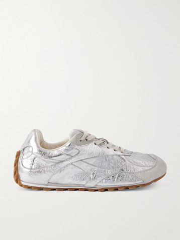 Bottega Veneta Orbit Flash suede-trimmed metallic crinkled-leather sneakers