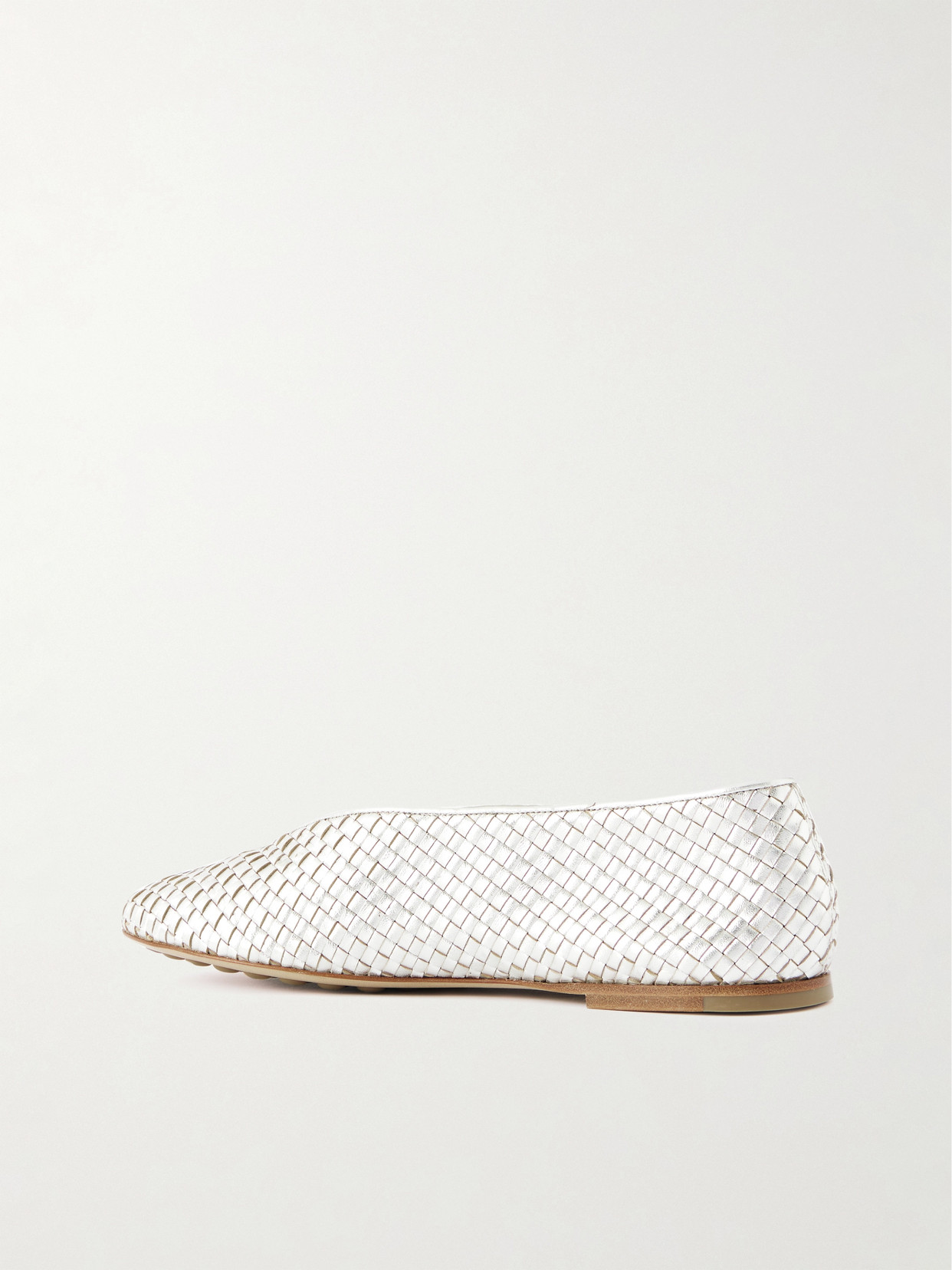 Bottega Veneta Rosa Metallic Intrecciato Leather Ballet Flats In White