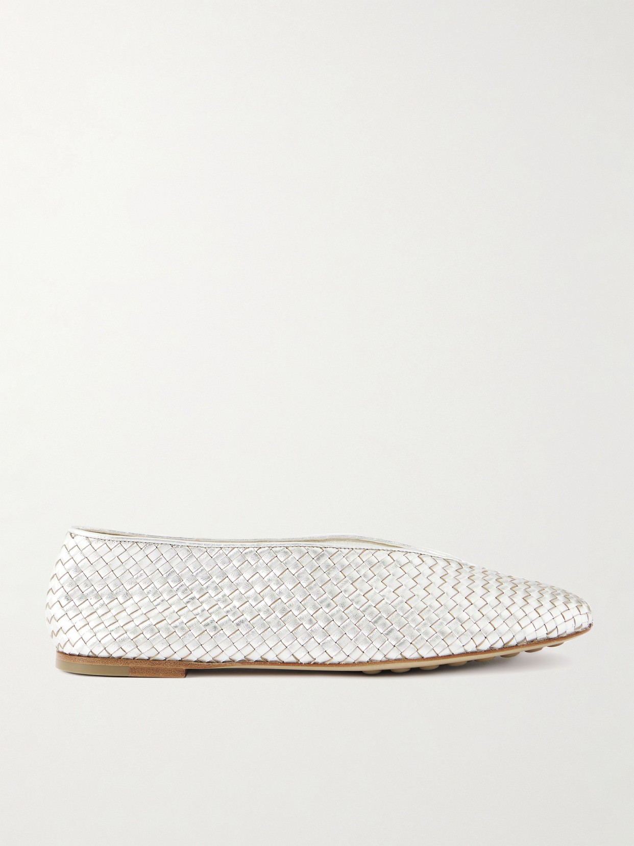 Bottega Veneta Rosa Metallic Intrecciato Leather Ballet Flats In Silver