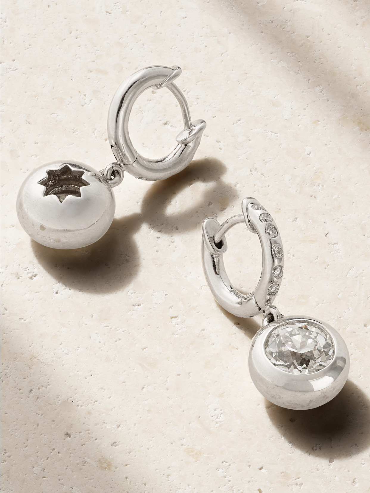 Marlo Laz Gemma Dangles 14-karat White Gold Diamond Hoop Earrings In Metallic