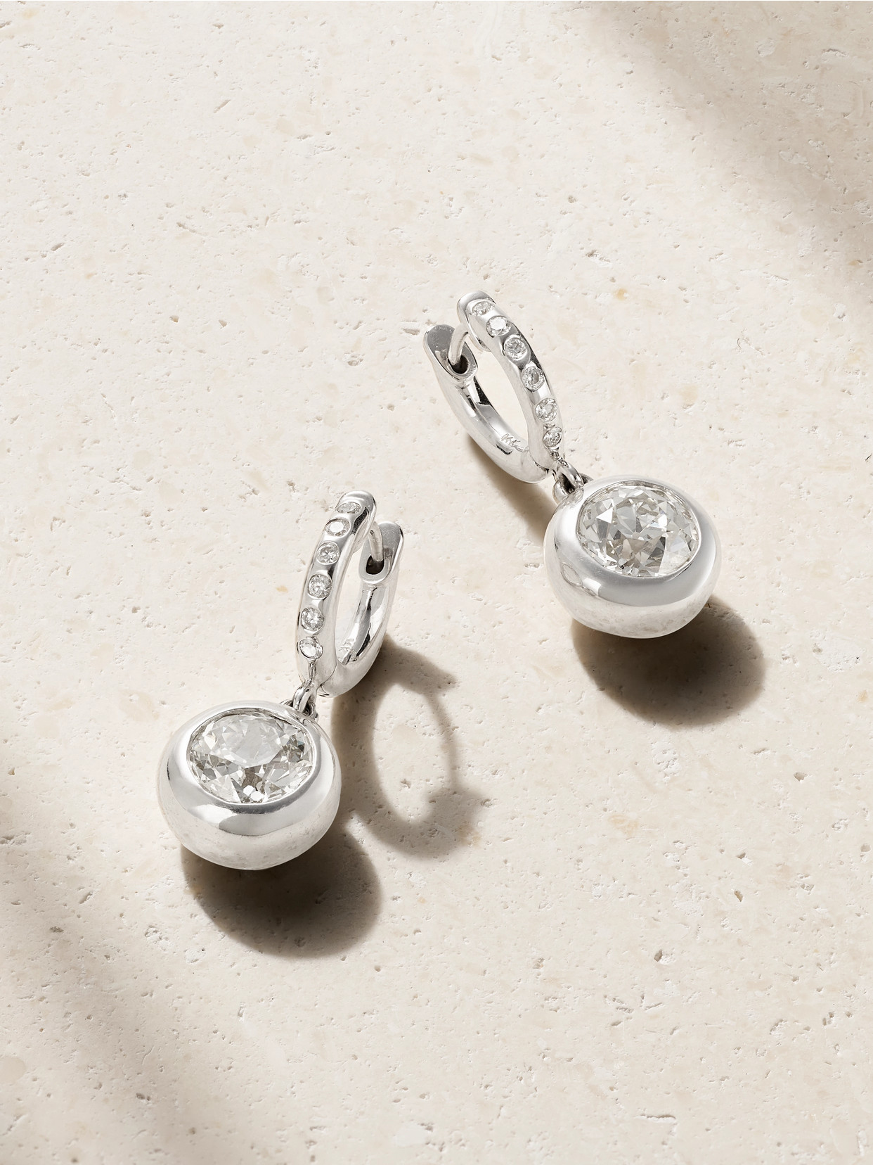 Marlo Laz Gemma Dangles 14-karat White Gold Diamond Hoop Earrings In Metallic
