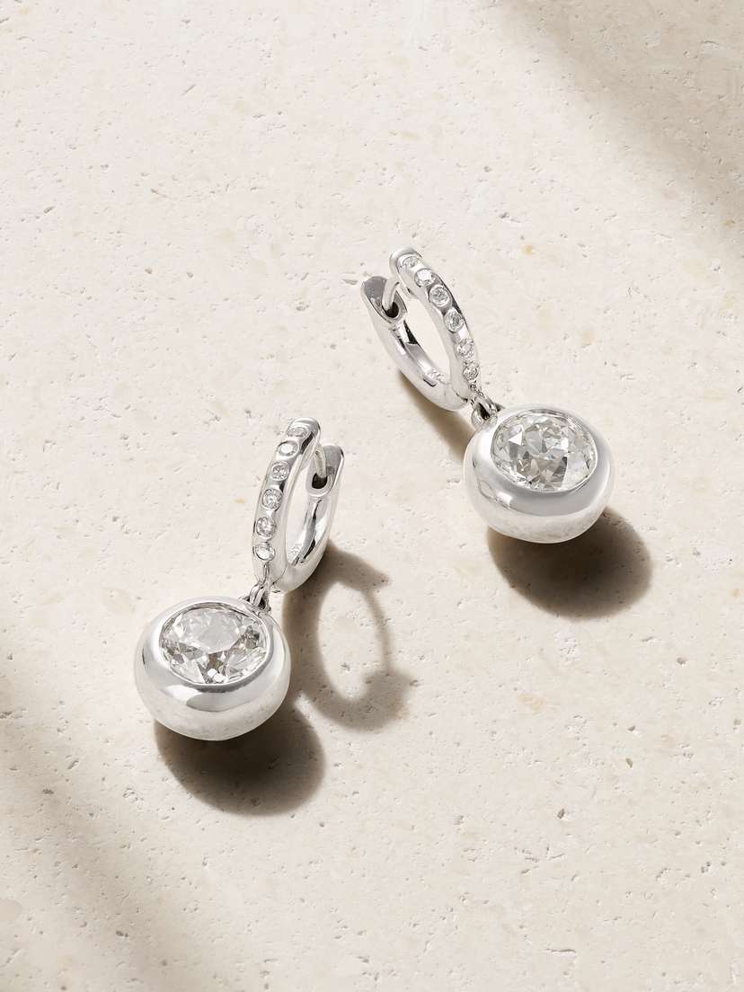 Marlo Laz Gemma Dangles 14-karat White Gold Diamond Hoop Earrings
