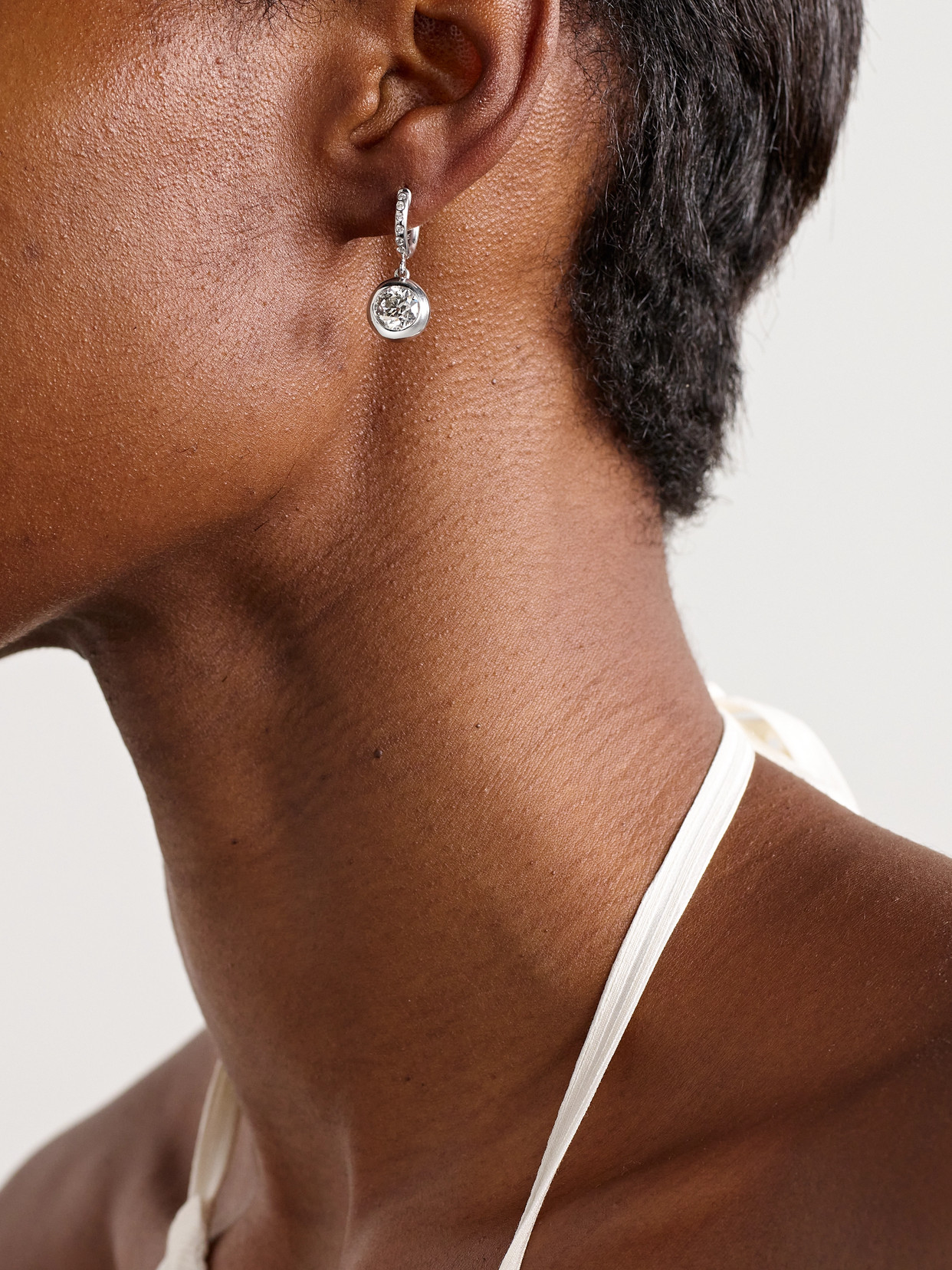 Marlo Laz Gemma Dangles 14-karat White Gold Diamond Hoop Earrings In Metallic