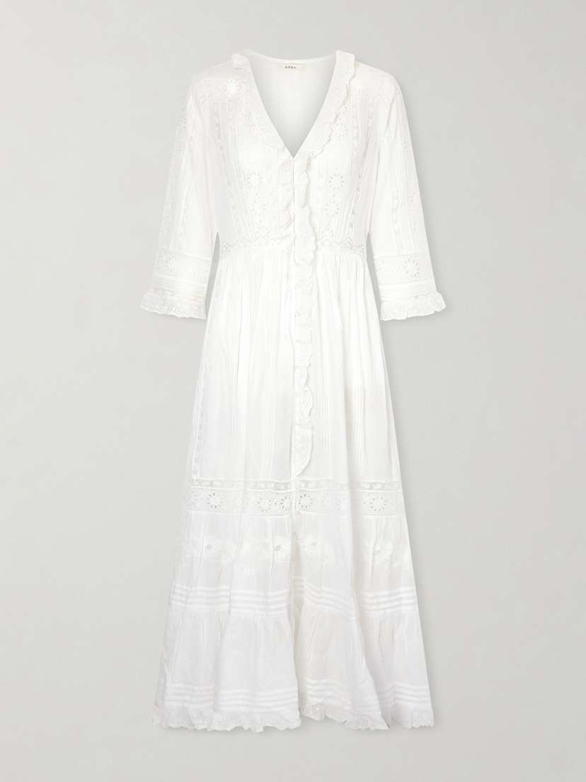 DÔEN Clemencia Ruffled Lace-trimmed Organic Cotton-voile Midi Dress