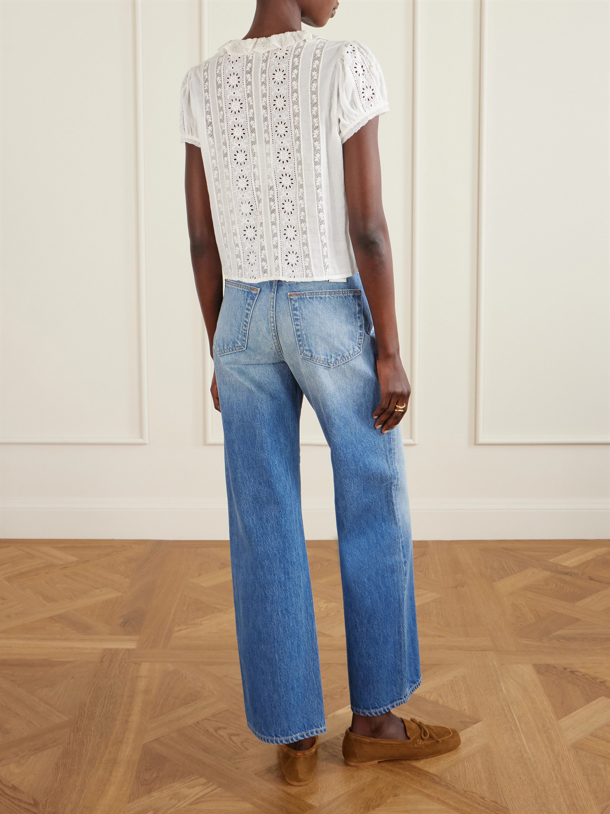 Dôen - Clairette Cropped Ruffled Lace-Trimmed Organic Cotton-Voile Top