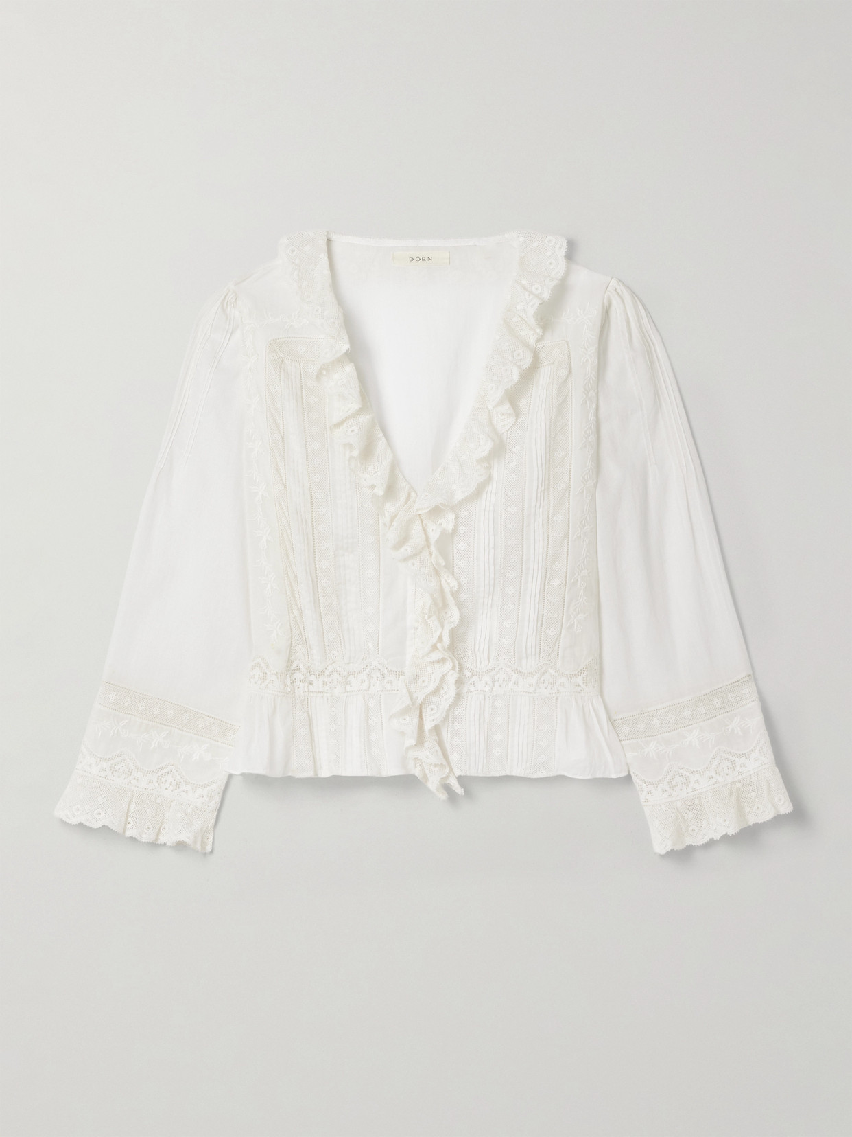 Doen Eldoris Lace-trimmed Pintucked Organic Cotton-voile Blouse In Sand