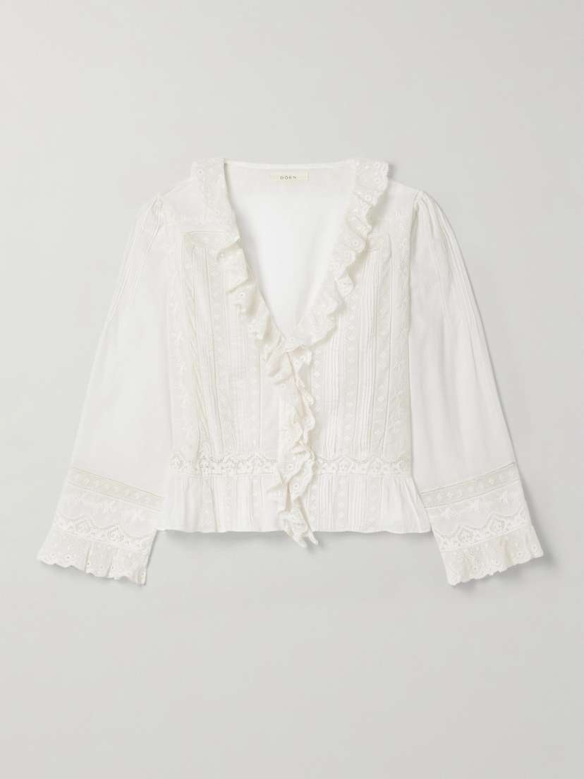 DÔEN Eldoris Lace-trimmed Pintucked Organic Cotton-voile Blouse