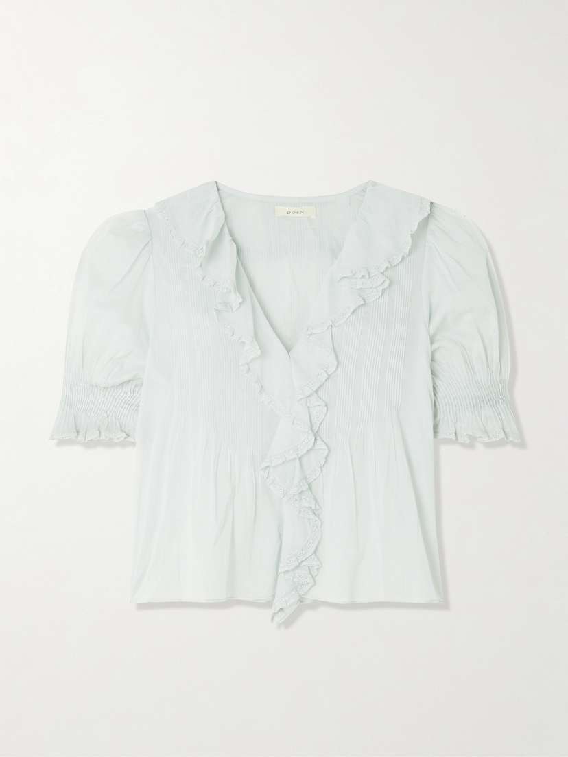 DÔEN Henri Ruffled Pintucked Organic Cotton-voile Top