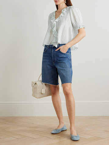Dôen Henri ruffled pintucked organic cotton-voile top