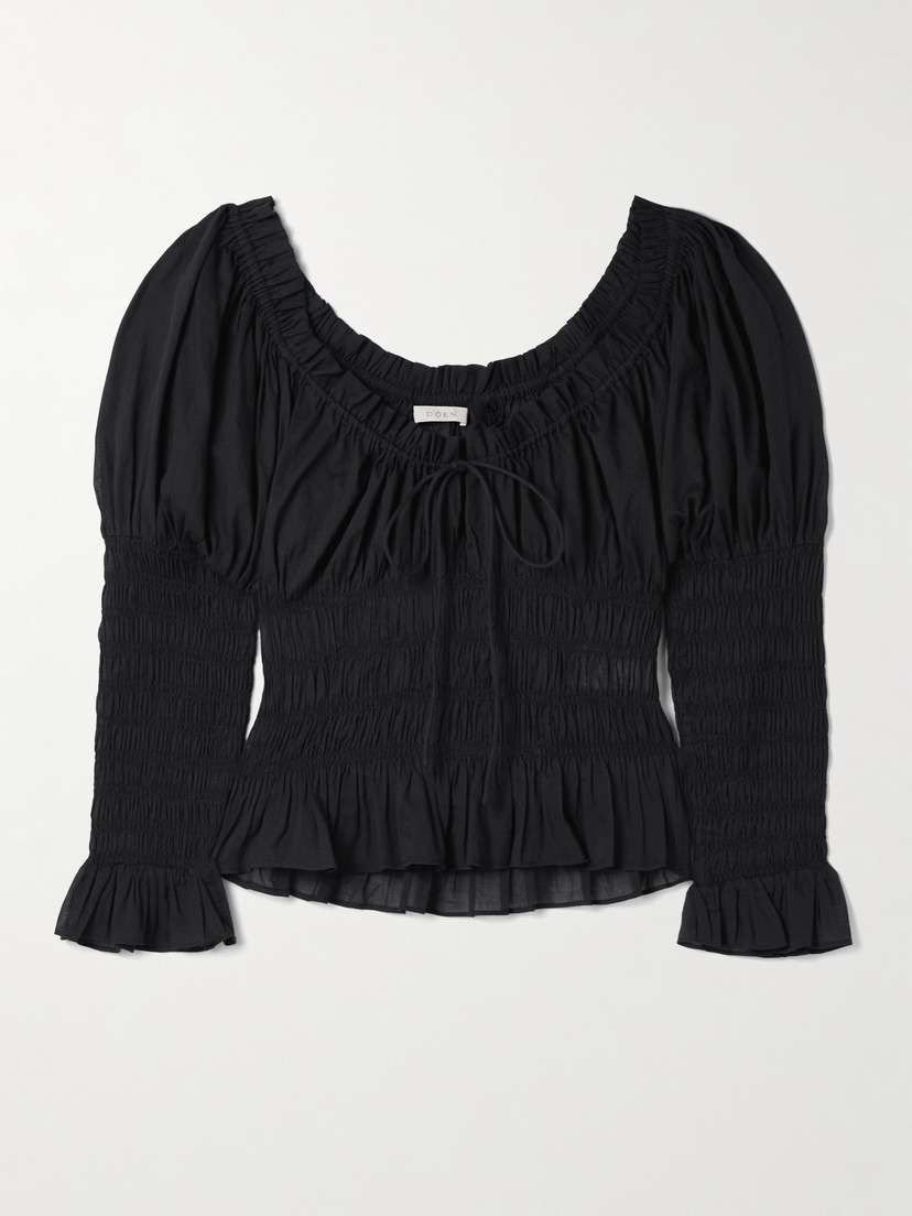 DÔEN Baptisia Shirred Organic Cotton-voile Top