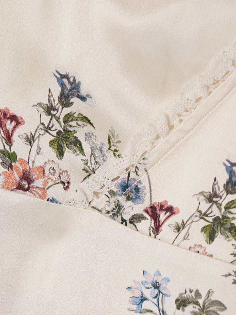 DEN Tahlia Lace-trimmed Floral-print Silk-charmeuse Midi Dres...