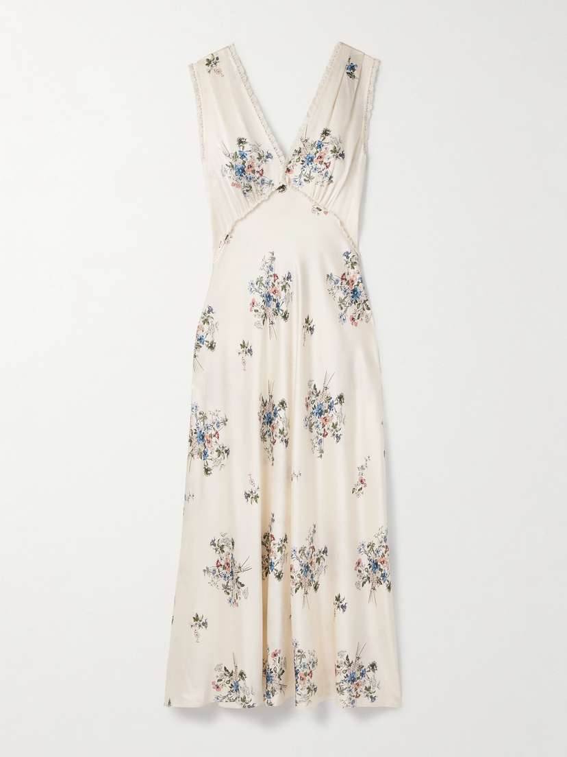 Tahlia Lace-trimmed Floral-print Silk-charmeuse Midi Dress