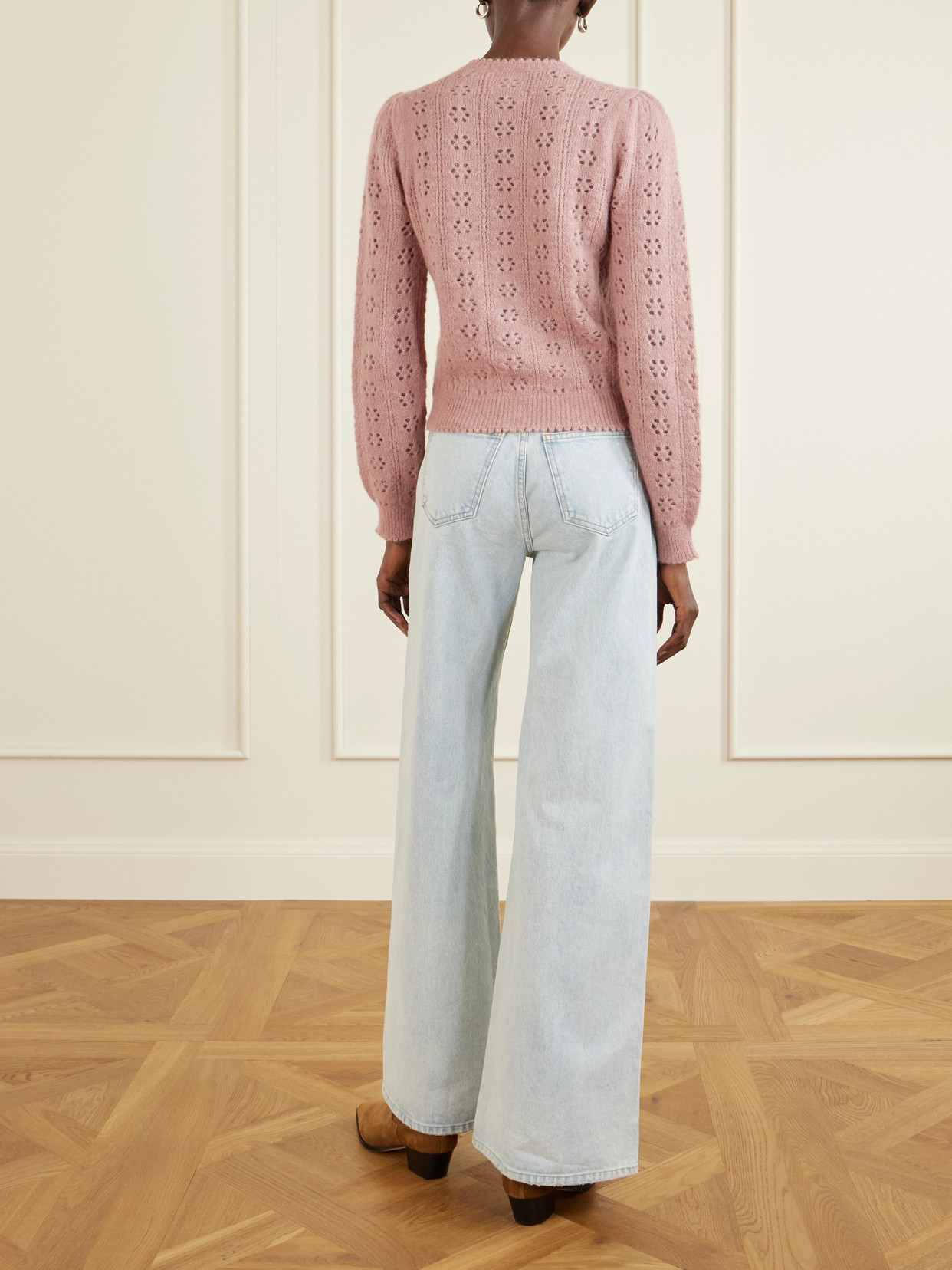 Doen Emery Pointelle-knit Cardigan In Pink