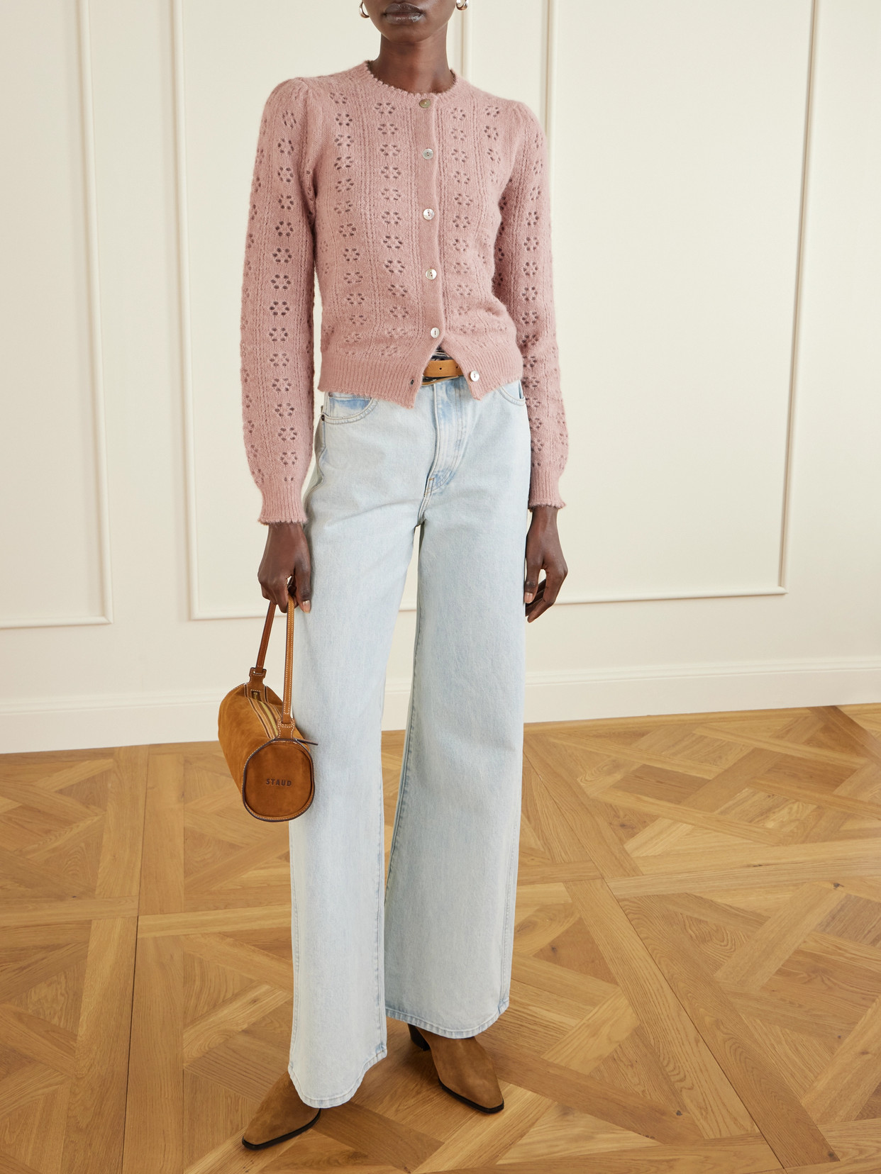 Doen Emery Pointelle-knit Cardigan In Pink