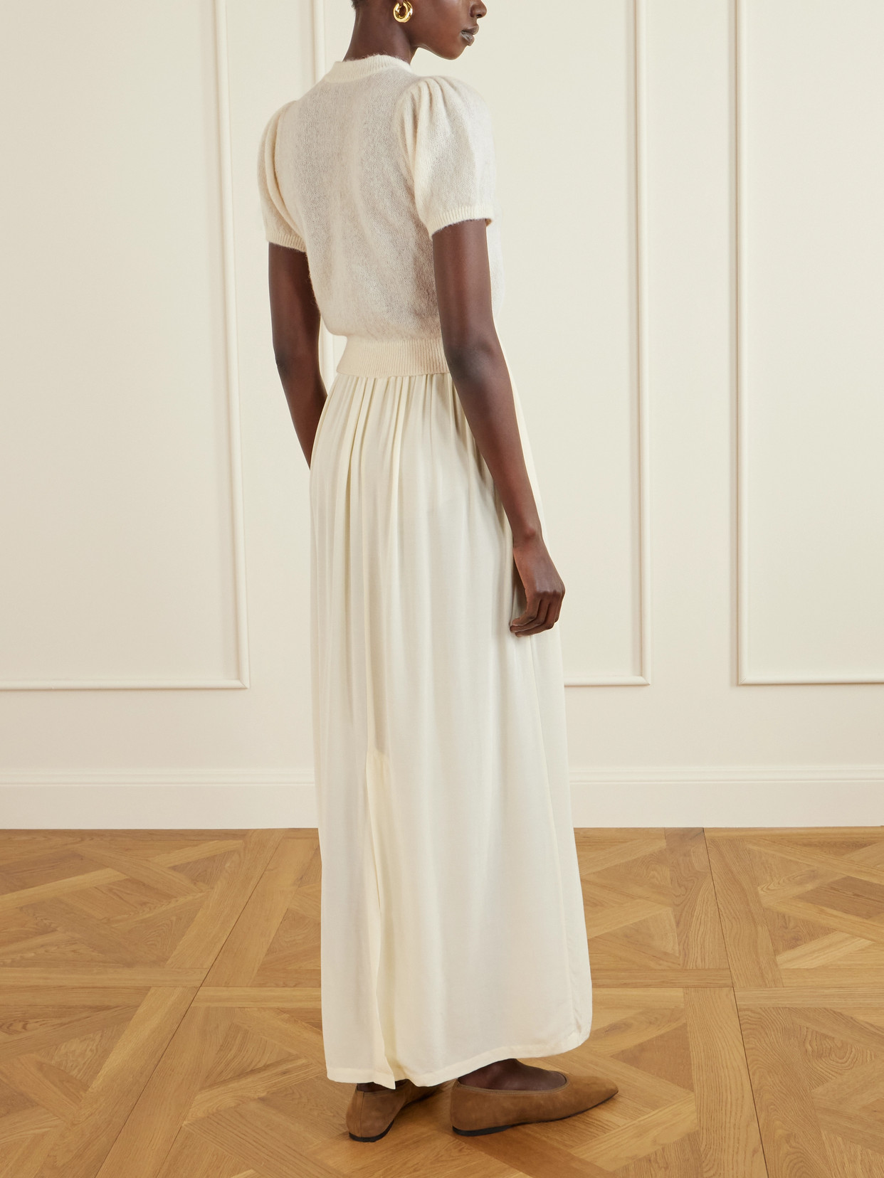 Doen Anisa Gathered Alpaca-blend Cardigan In White