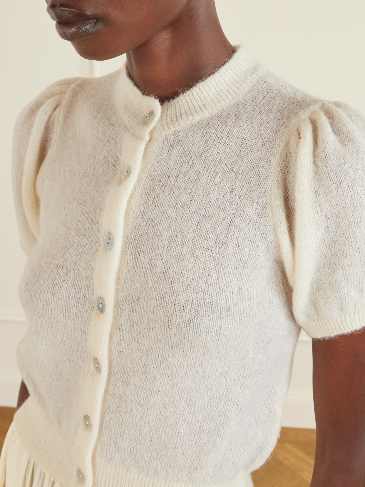 Doen Anisa Gathered Alpaca-blend Cardigan In White