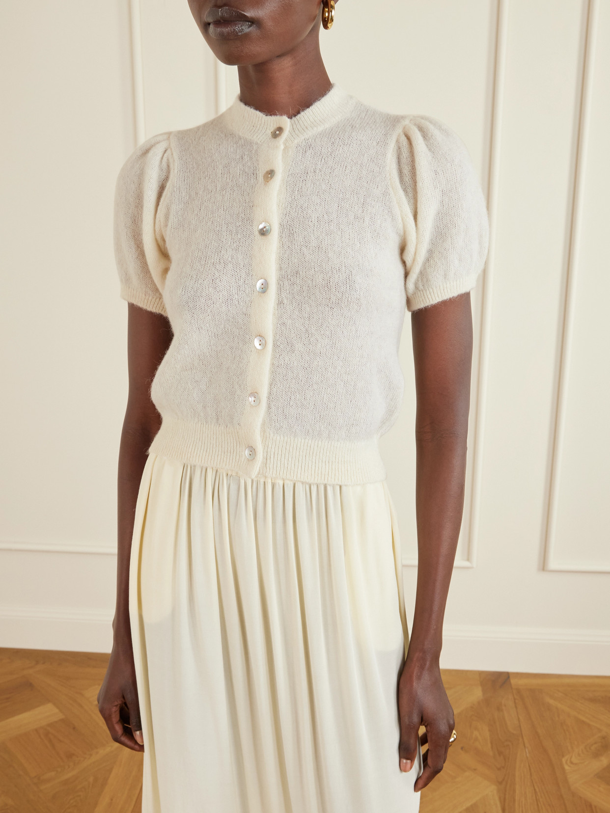 Doen Anisa Gathered Alpaca-blend Cardigan In White