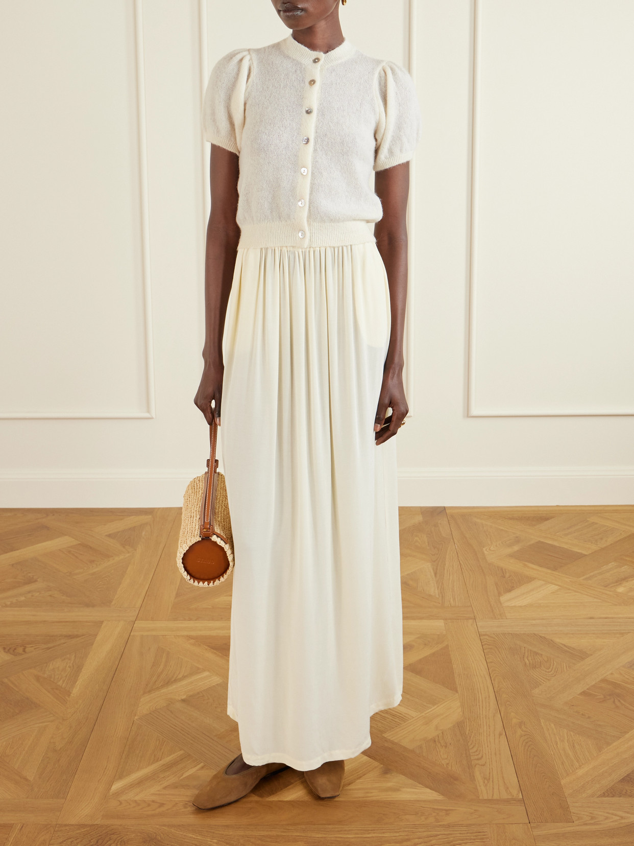 Doen Anisa Gathered Alpaca-blend Cardigan In White