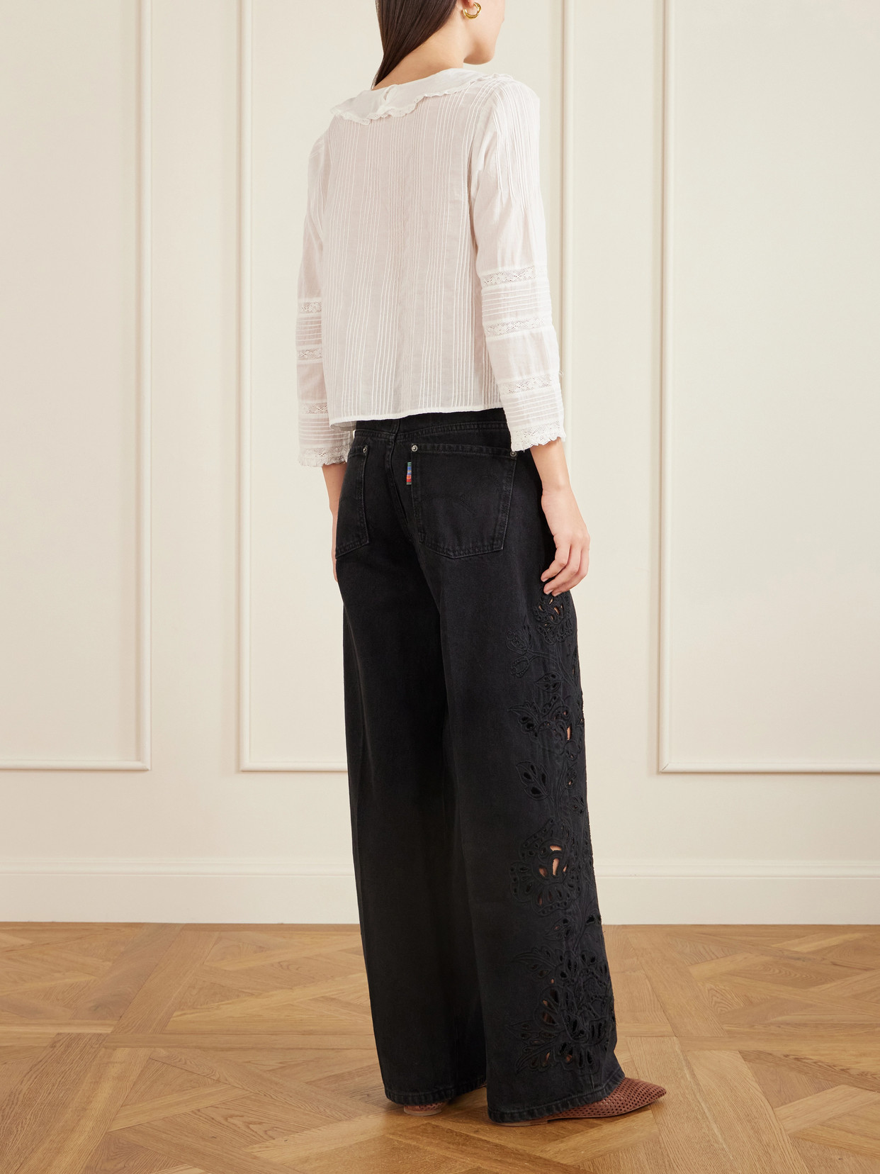 Doen Huguette Ruffled Pleated Lace-trimmed Organic Cotton Blouse In White