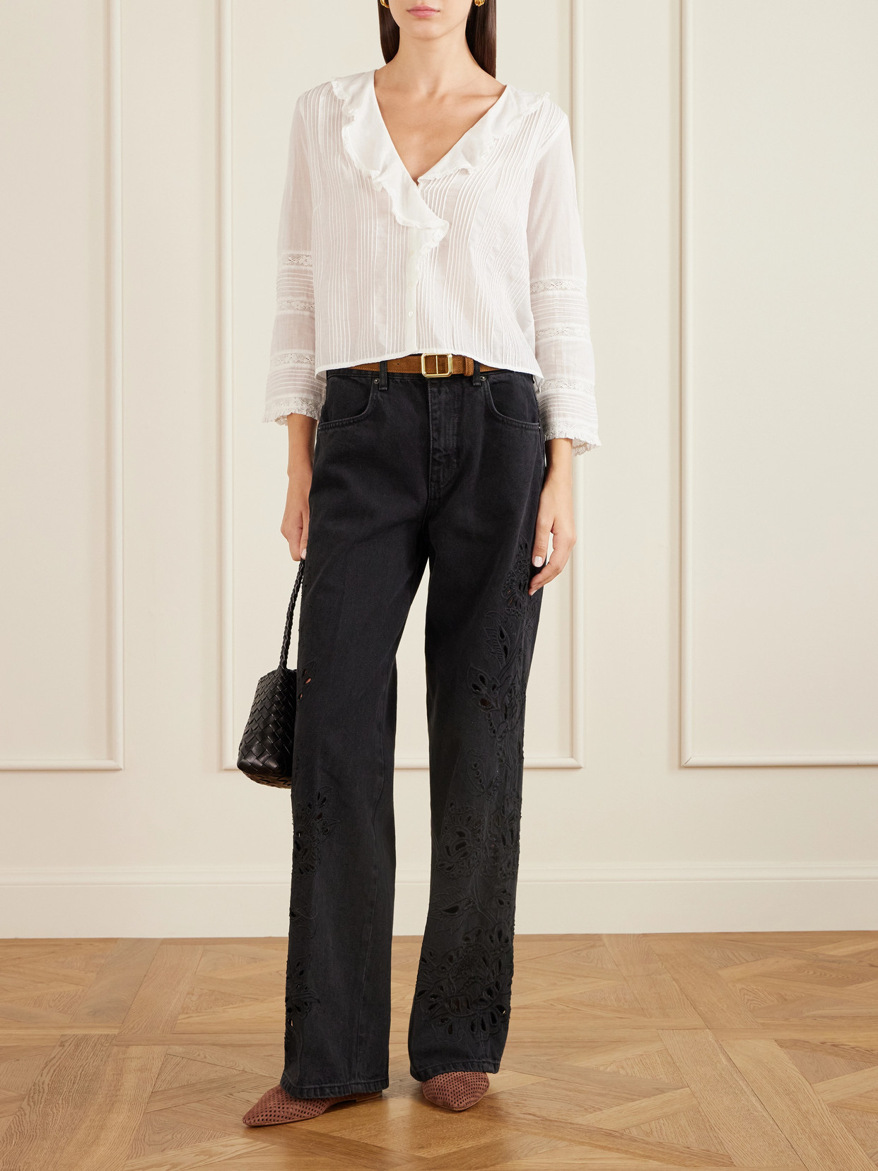 Doen Huguette Ruffled Pleated Lace-trimmed Organic Cotton Blouse In White