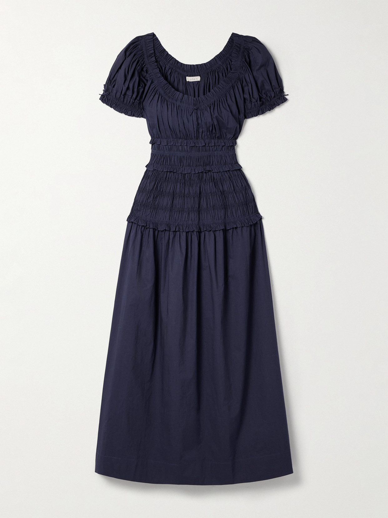 Doen Leanne Shirred Gingham Organic Cotton-voile Midi Dress In Blue