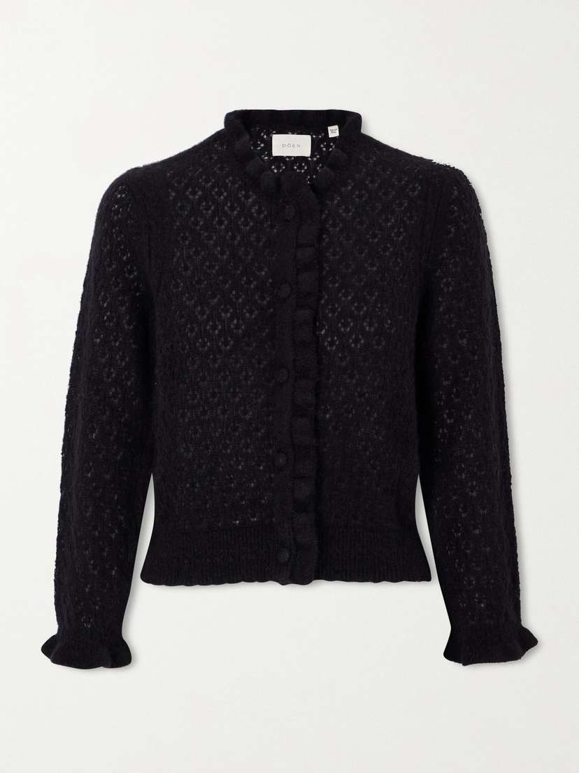 DÔEN Claudie Ruffled Pointelle-knit Alpaca And Wool-blend Cardigan