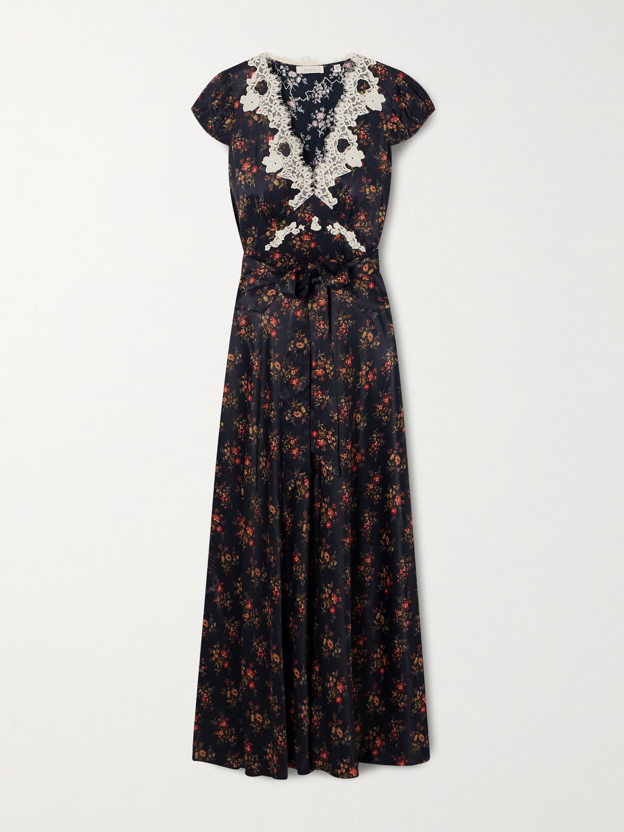Doen Coraline Floral-print Satin Midi Dress In Black