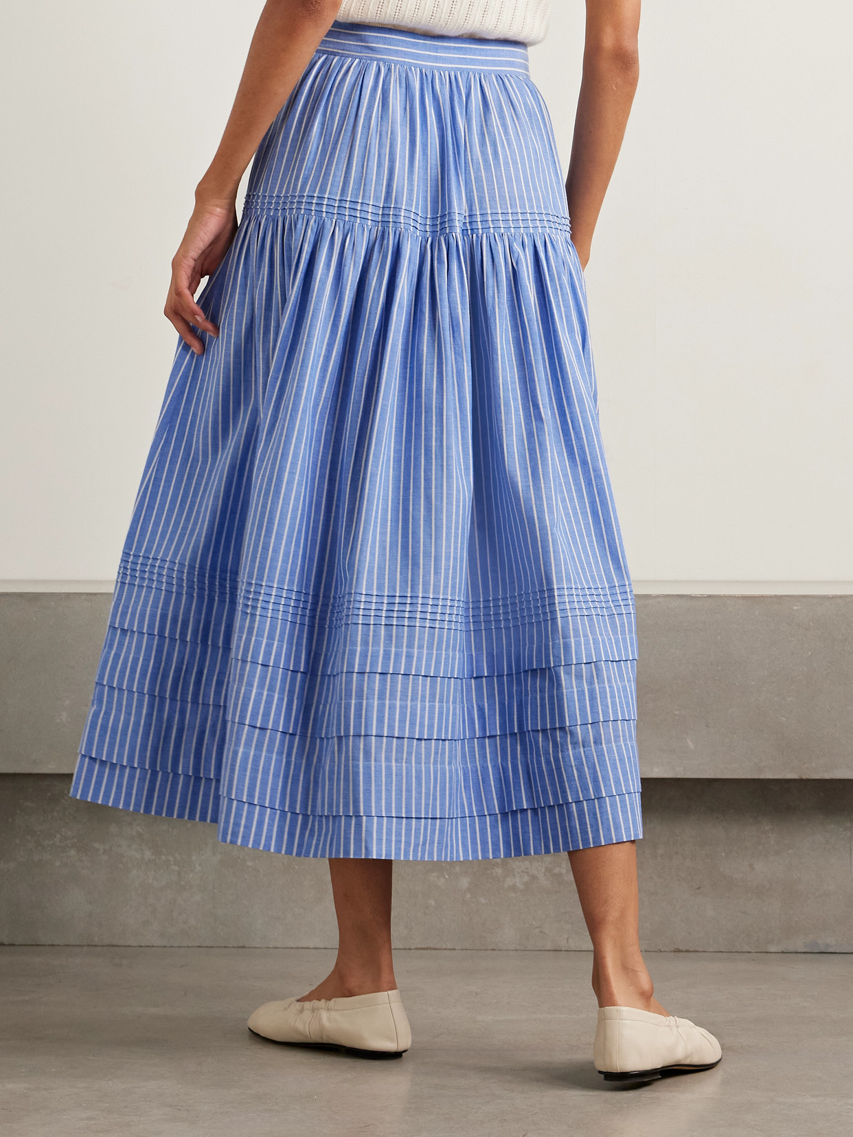 Doen Sebastiane Striped Organic Cotton-poplin Midi Skirt In Blue