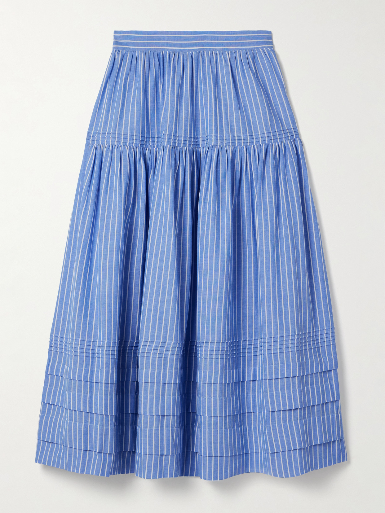 Doen Sebastiane Striped Organic Cotton-poplin Midi Skirt In Blue