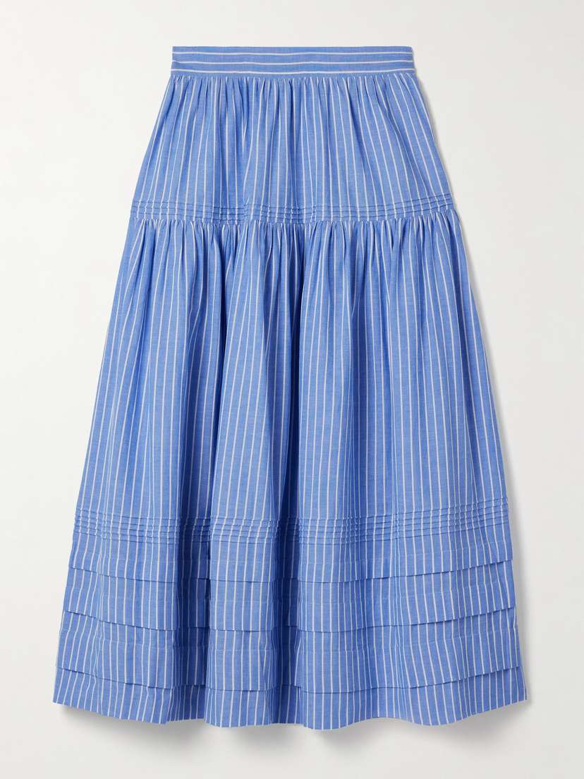 DÔEN Sebastiane Striped Organic Cotton-poplin Midi Skirt