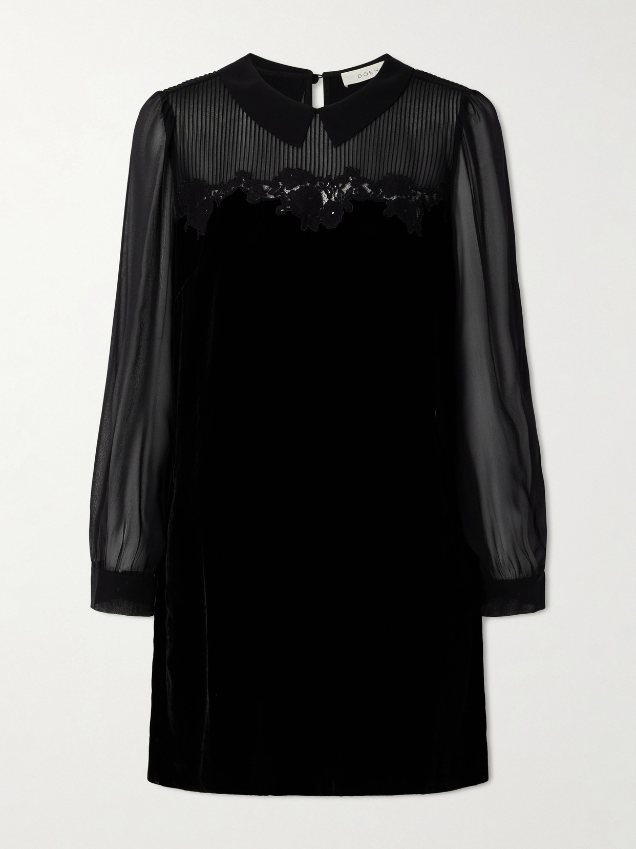 Doen Madelynne Corded Lace And Silk Chiffon-trimmed Velvet Mini Dress In Black