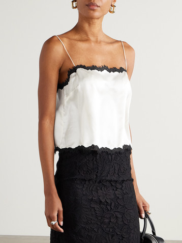Dôen Loure lace-trimmed silk-satin top