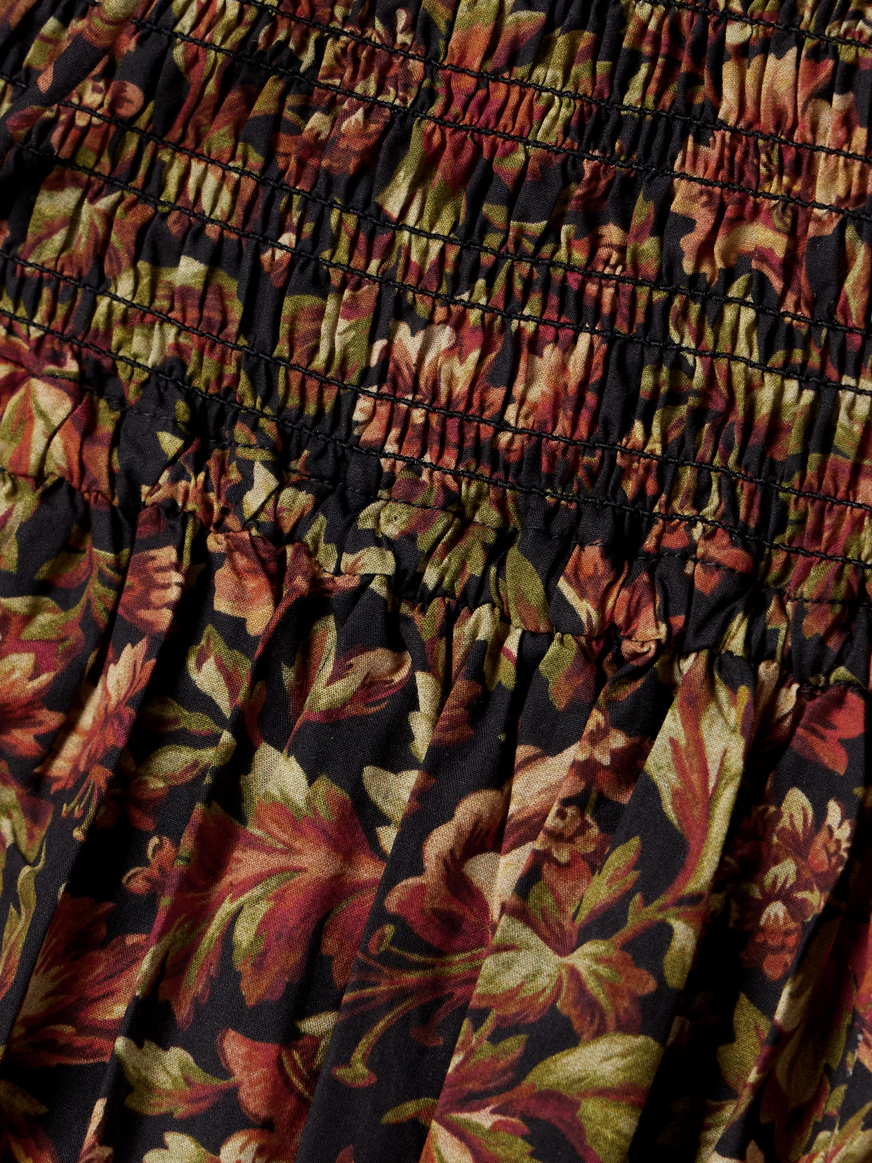 Doen Bijou Shirred Floral-print Organic Cotton-voile Midi Dress In Multi