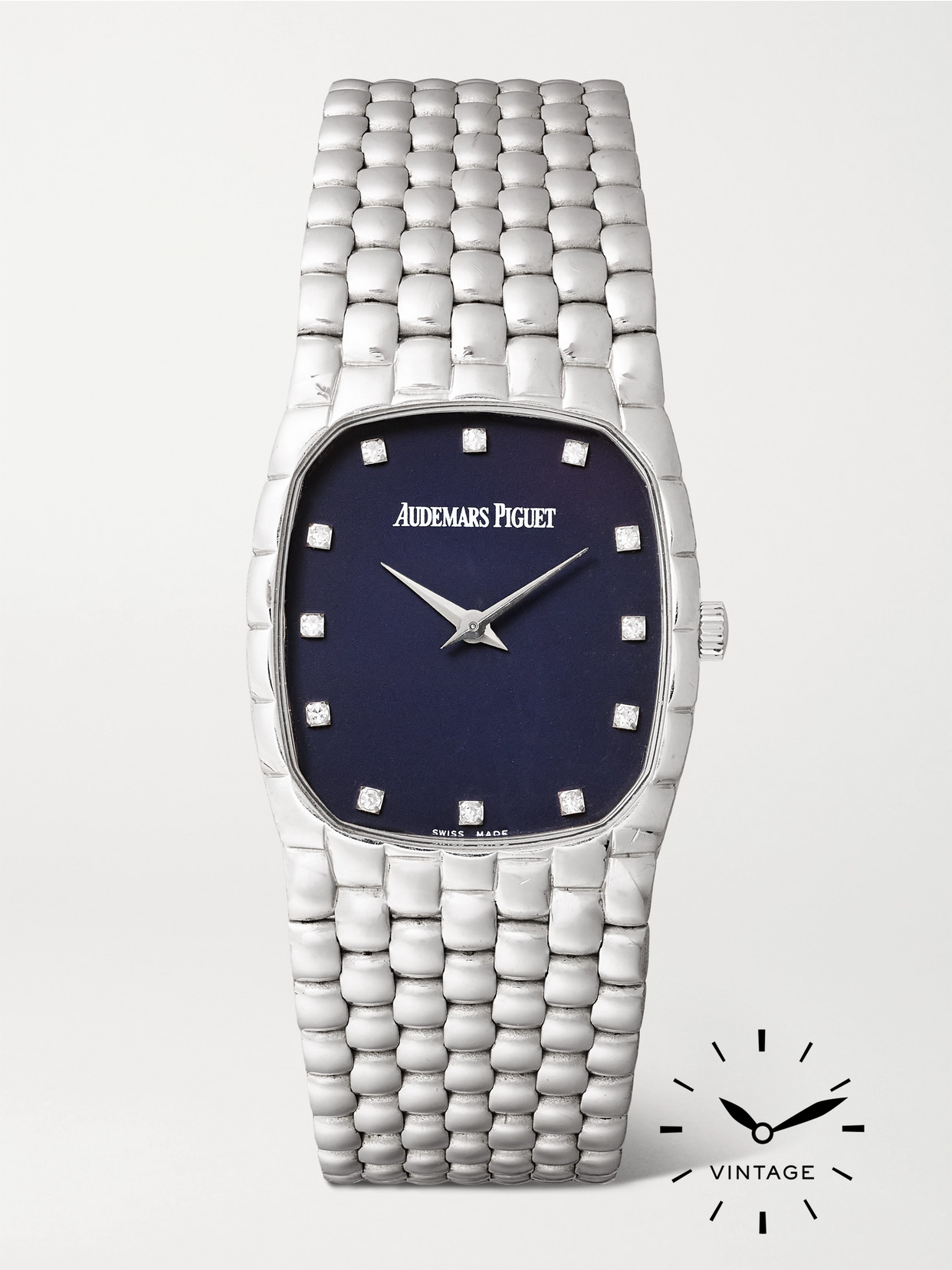 Keeper Vintage + Audemars Piguet Vintage 1970s Cobra Hand-wound 26mm 18-karat White Gold Diamond Watch In Silver