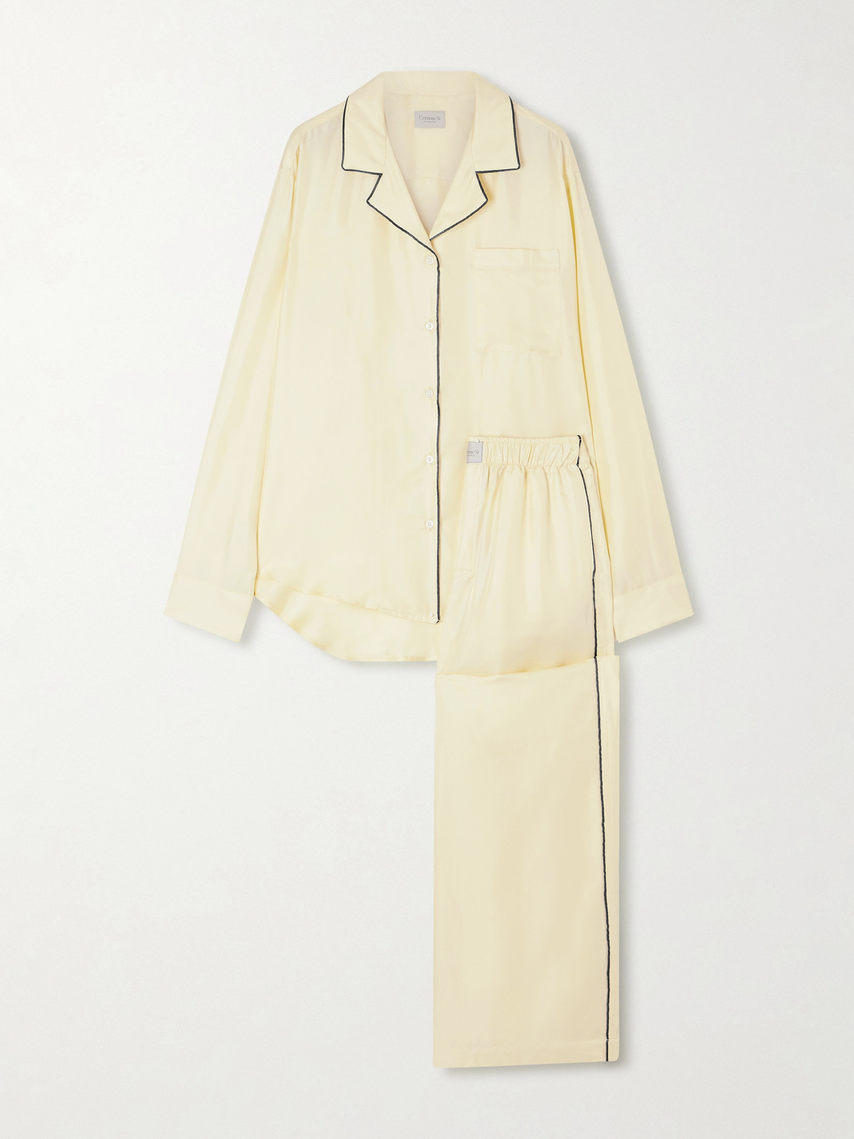 Comme Si Piped Silk-twill Pajama Set In Yellow