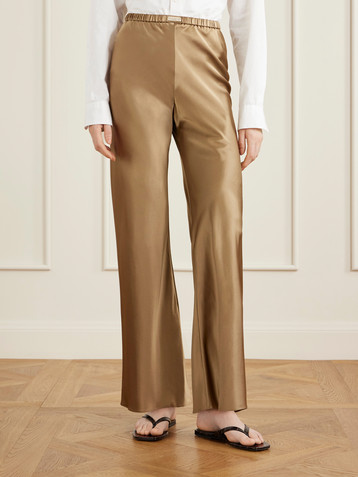Comme Si Bias appliquéd-silk straight-leg pants