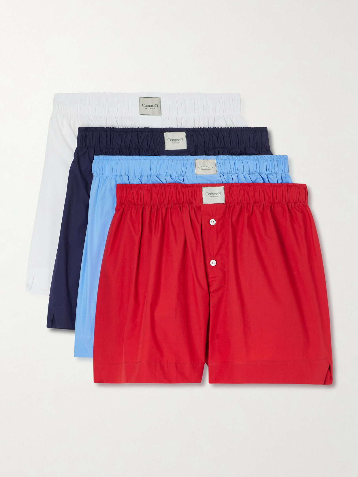 Comme Si Quartetto Set Of Four Cotton-poplin Shorts In Red