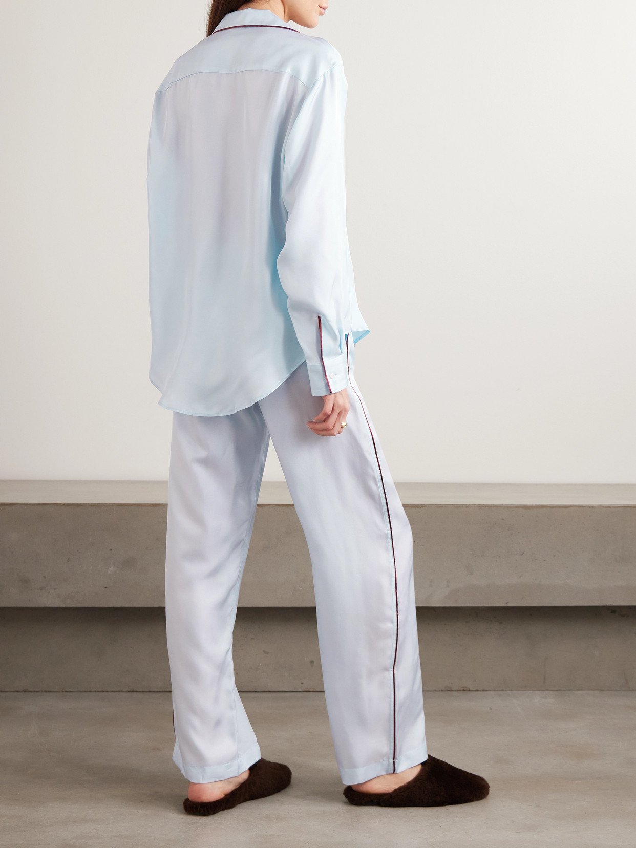 Comme Si Piped Silk-twill Pajama Set In Blue
