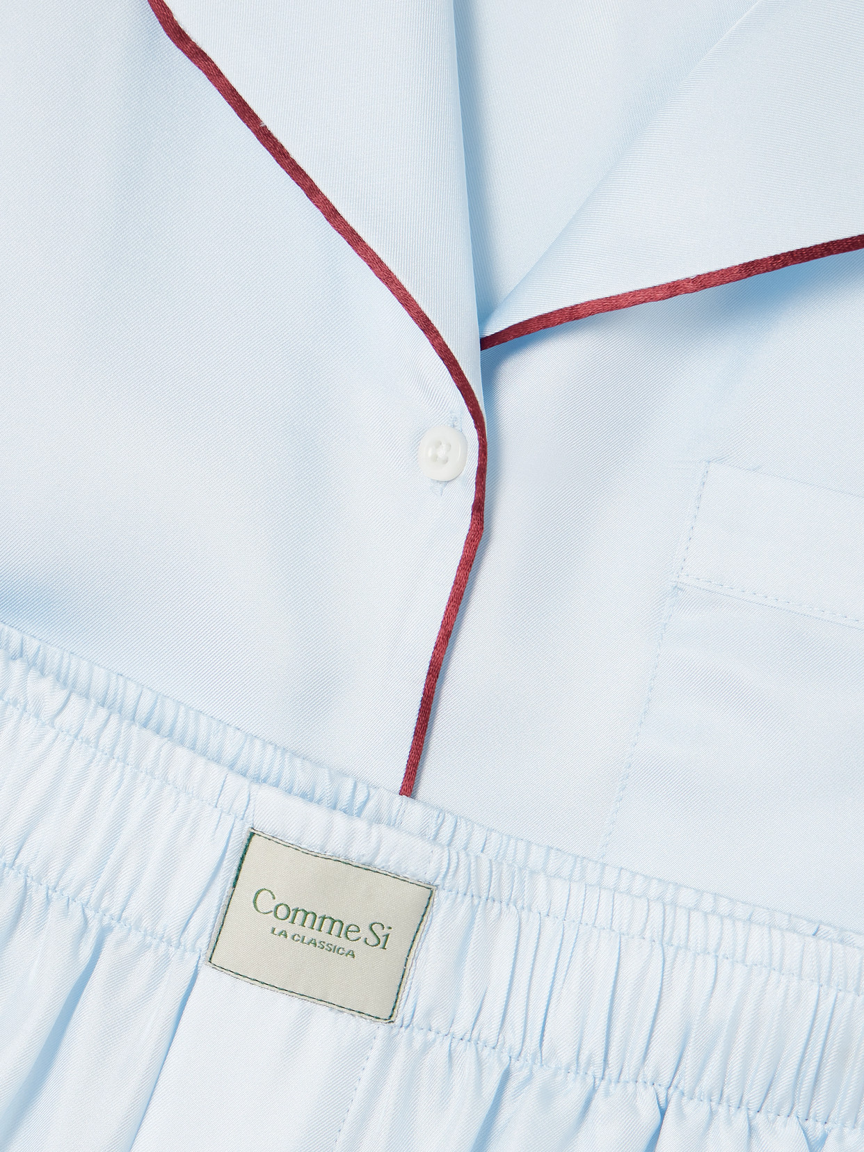 Comme Si Piped Silk-twill Pajama Set In Blue