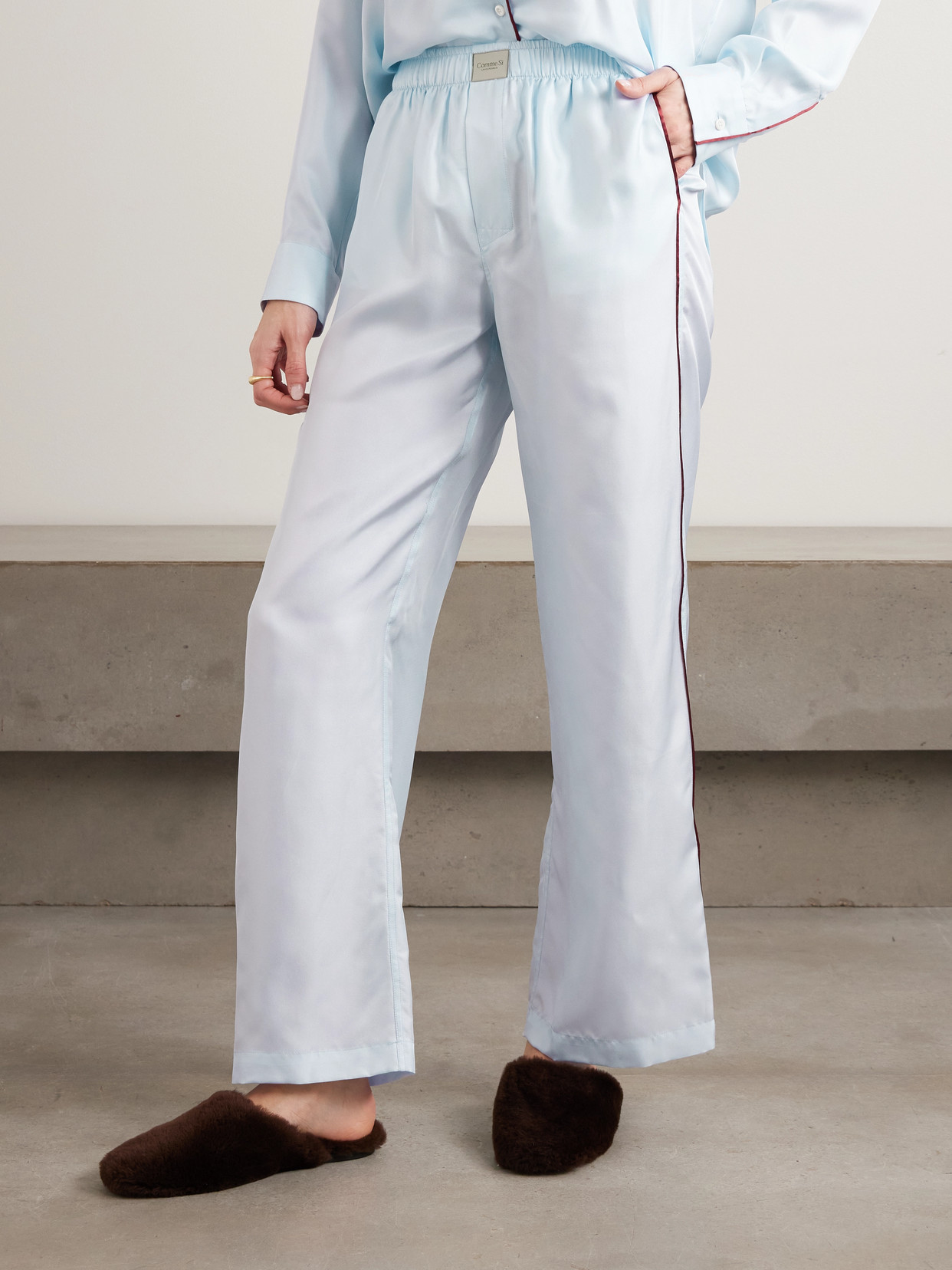 Comme Si Piped Silk-twill Pajama Set In Blue