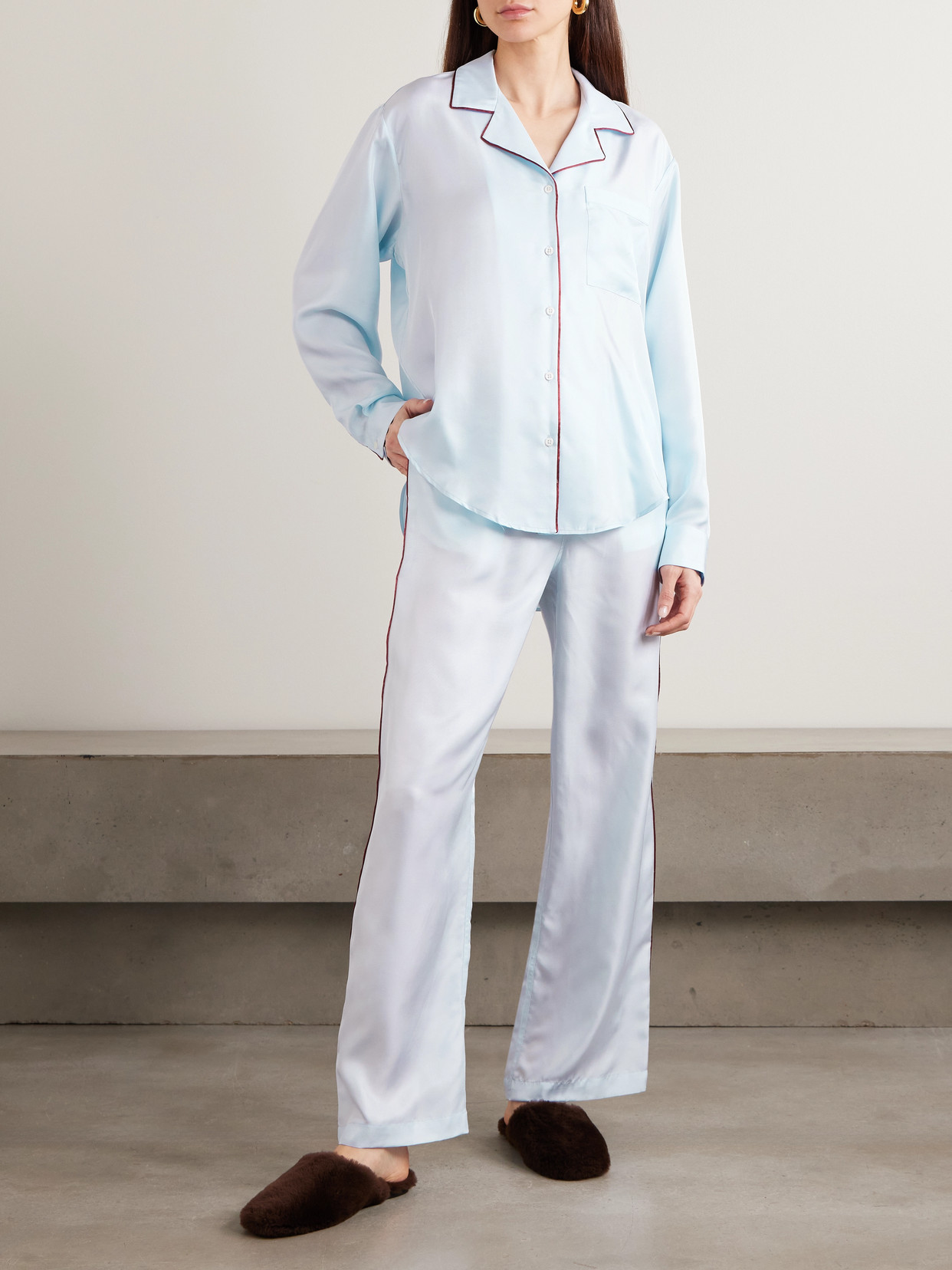 Comme Si Piped Silk-twill Pajama Set In Blue