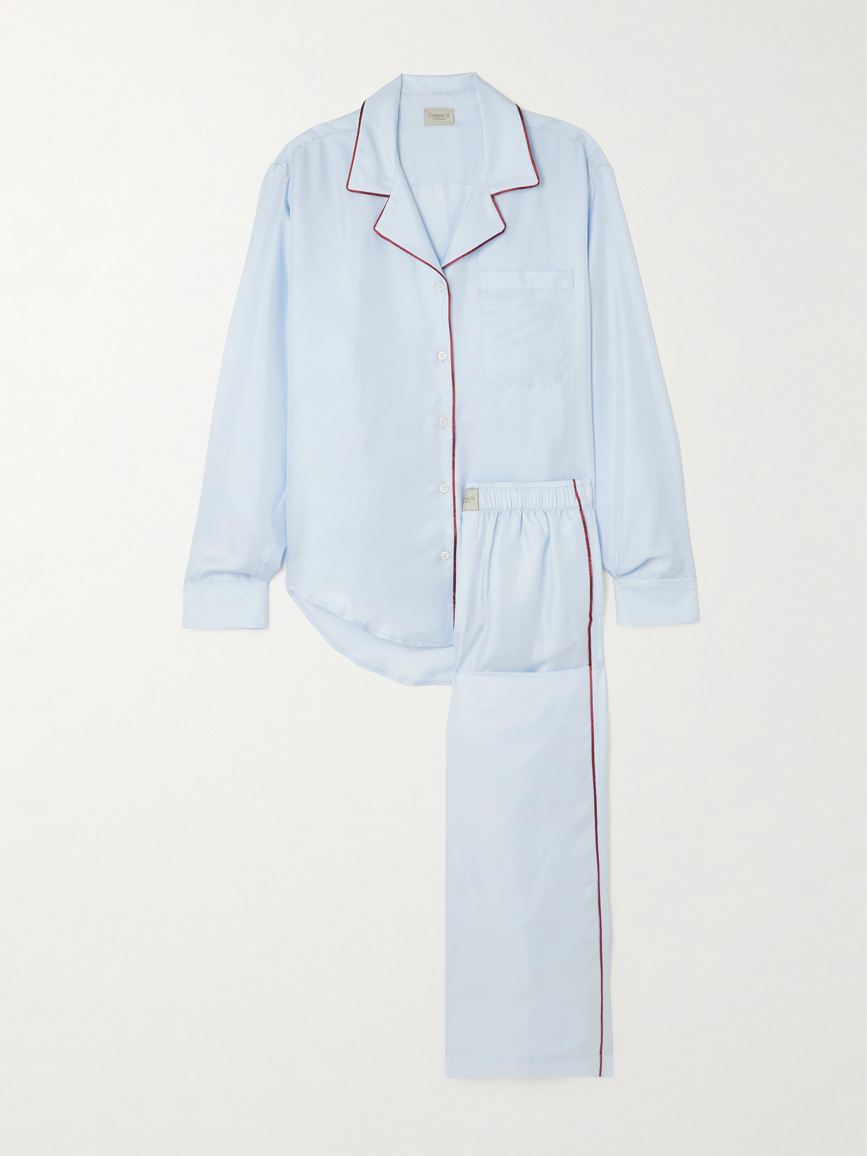 Comme Si Piped Silk-twill Pajama Set In Blue