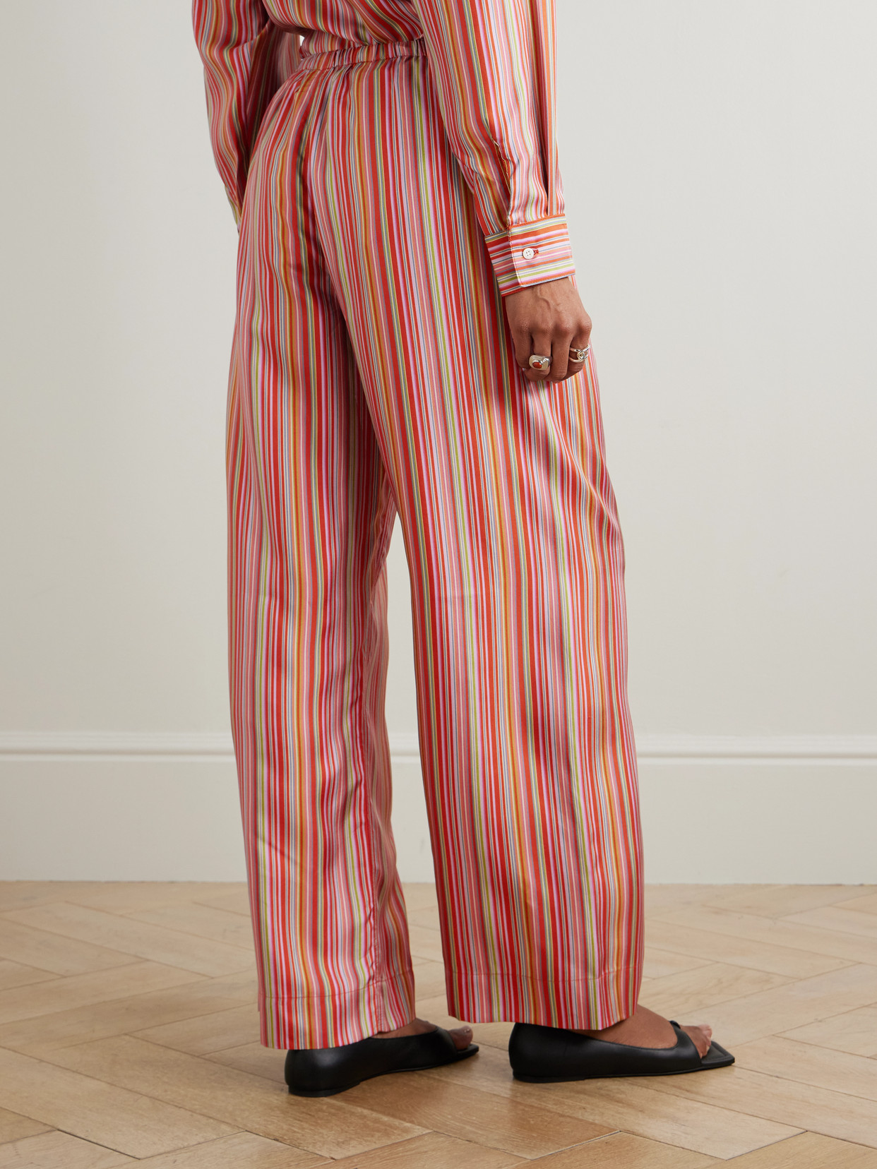 Comme Si Striped Silk-twill Straight-leg Pants In Multi