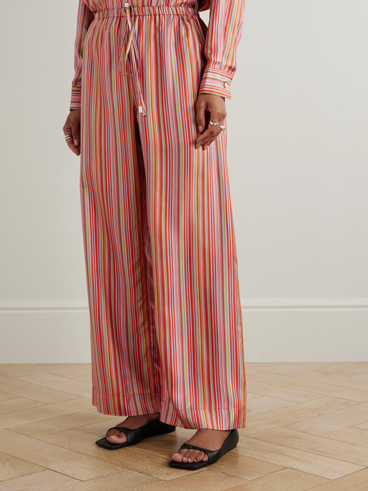 Comme Si Striped Silk-twill Straight-leg Pants In Multi